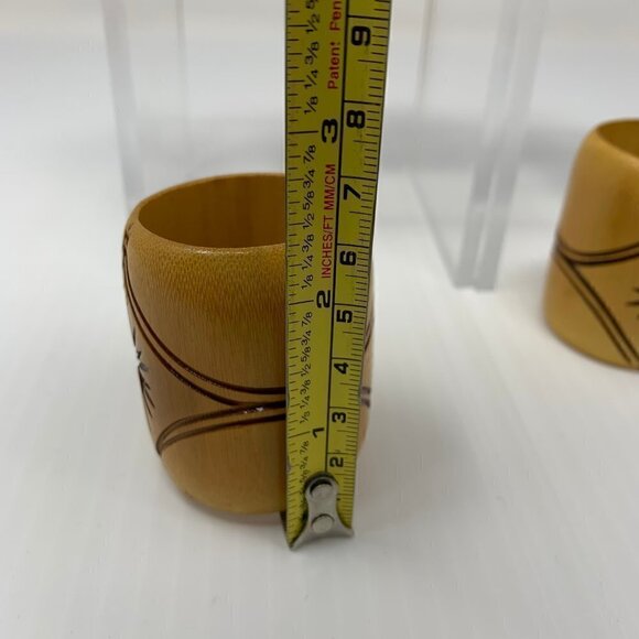 Bamboo Napkin Rings Etched Star Set of Six Vintage Wood Tableware Serving - Picture 5 of 9